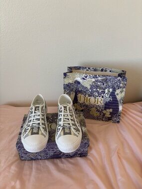 Dior White and Gray Embroidered Sneakers